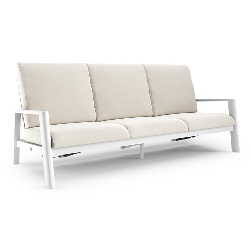 Canapé de jardin Cirello en aluminium blanc et coussins en all weather sunbrella® luxe savane white