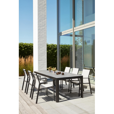 Table de jardin Ellara en aluminium noir et carreaux en céramique gris - Lg 220 x Larg. 100 x H 73.5 cm