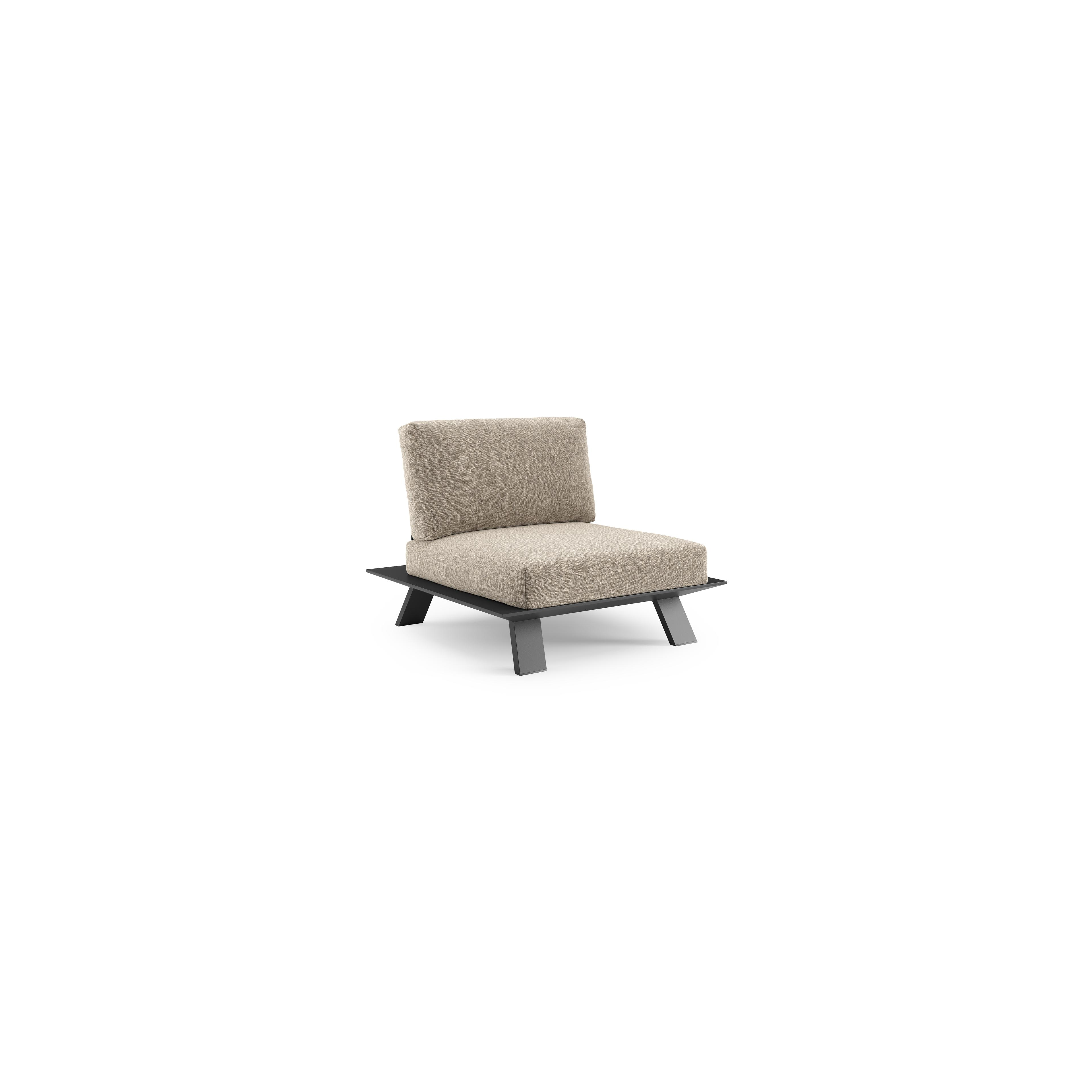 Fauteuil de jardin Cesano en aluminium noir et coussin en all weather Sunbrella® luxe chartres pewter