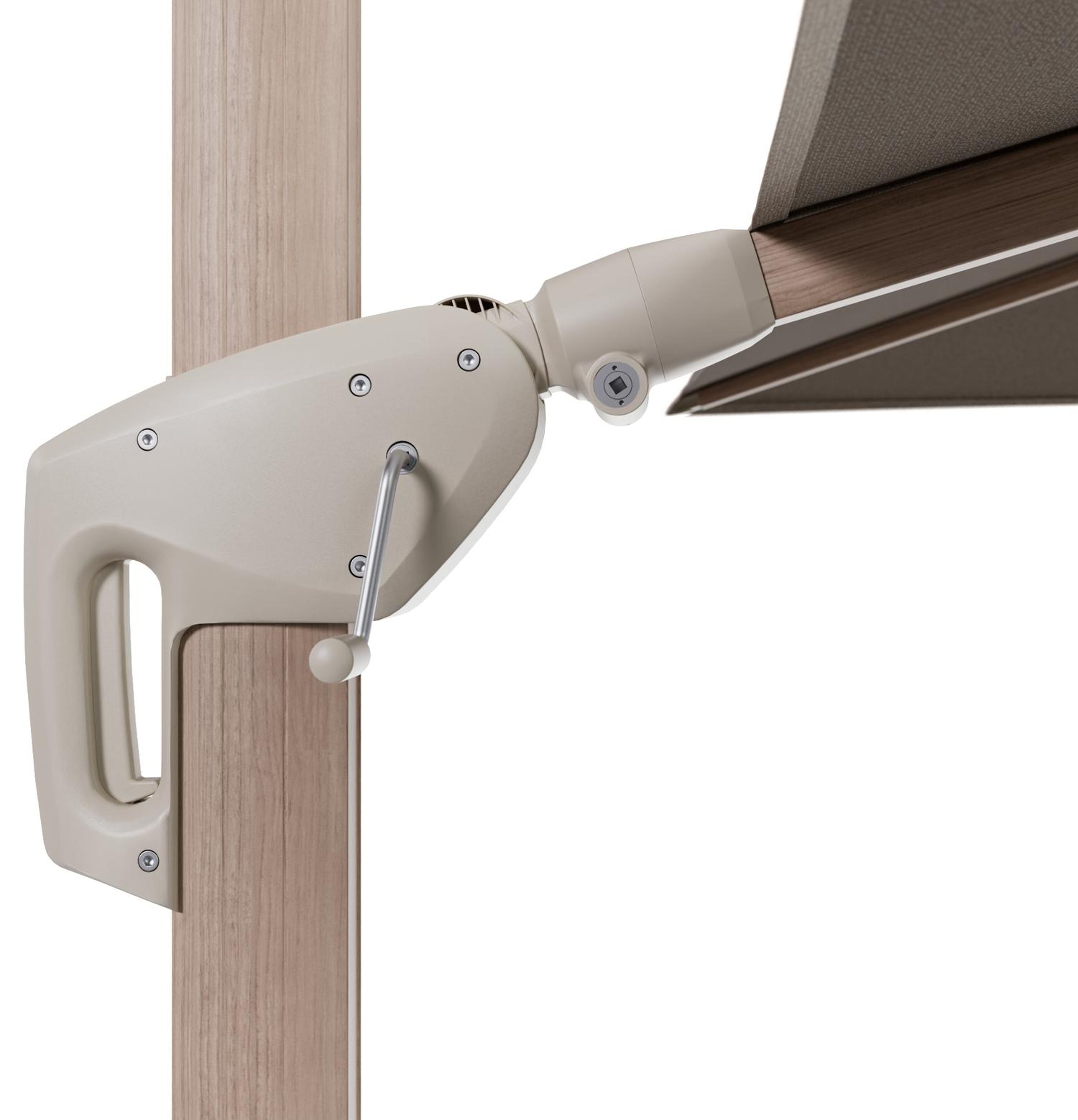 Minore zweefparasol met tiltfunctie in houtlook aluminium en Savane Coconut All Weather Sunbrella® Luxe parasoldoek - L1: 280 x L2: 370 cm (zonder voet) (zonder voet)
