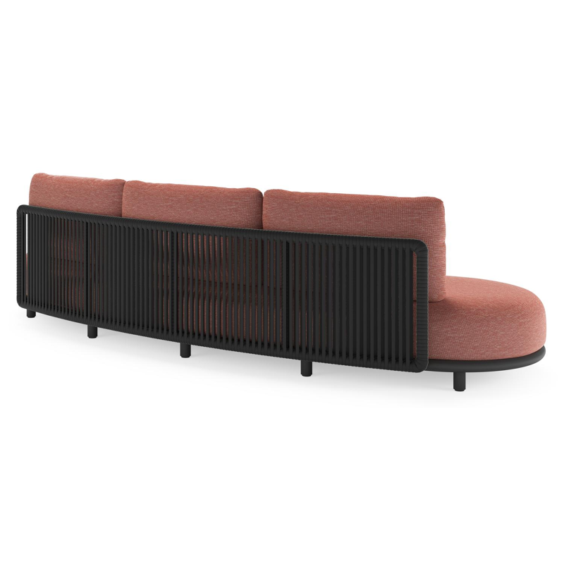 Lomano loungeset in zwart aluminium en zwart verticaal geweven luxe vlakke rope met slow alezan all weather sunbrella® luxe kussen