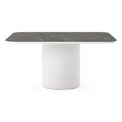 Amico tuintafel afgerond vierkant in wit aluminium en volkeramiek Black Obsession - L 148 x B 148 x H 73.5 cm