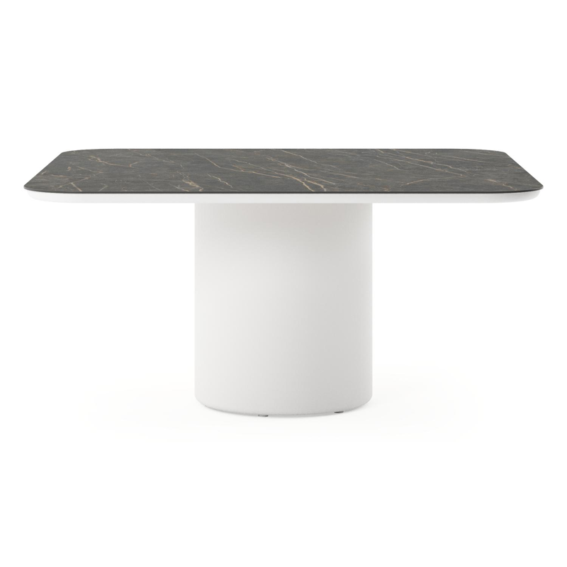 Amico tuintafel afgerond vierkant in wit aluminium en volkeramiek Black Obsession - L 148 x B 148 x H 73.5 cm