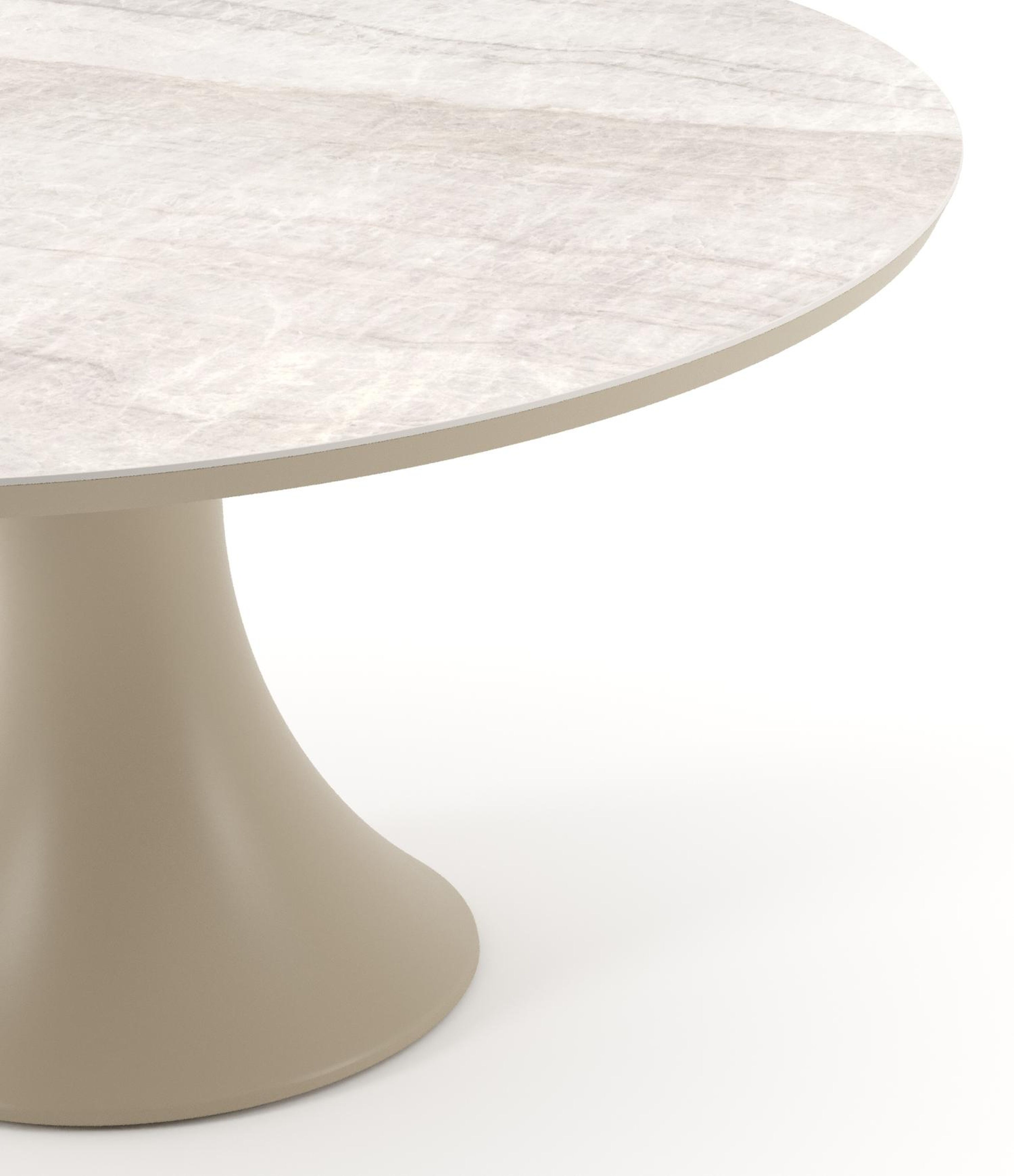 Table de jardin Fano ronde en aluminium beige et céramique pleine Taj Mahal - Diam. 148 x Haut. 75 cm