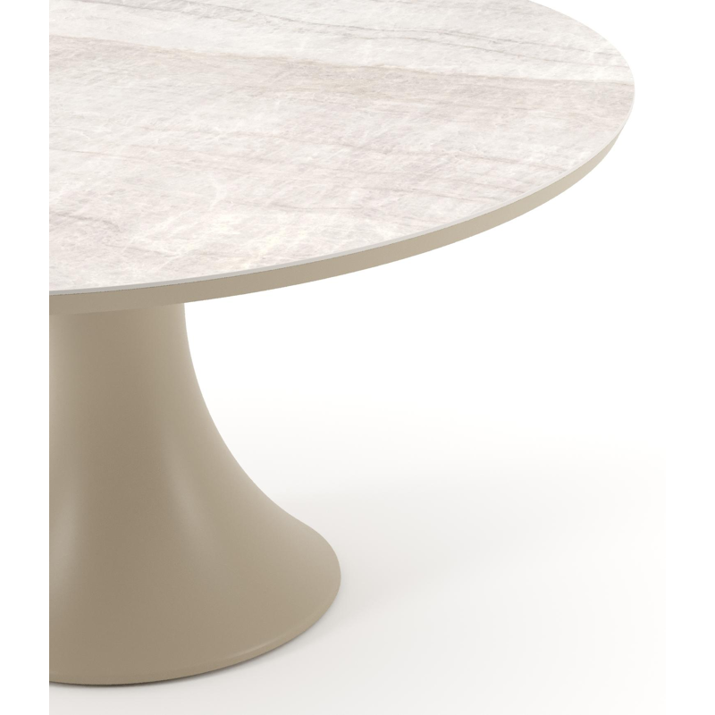 Table de jardin Fano ronde en aluminium beige et céramique pleine Taj Mahal - Diam. 148 x Haut. 75 cm