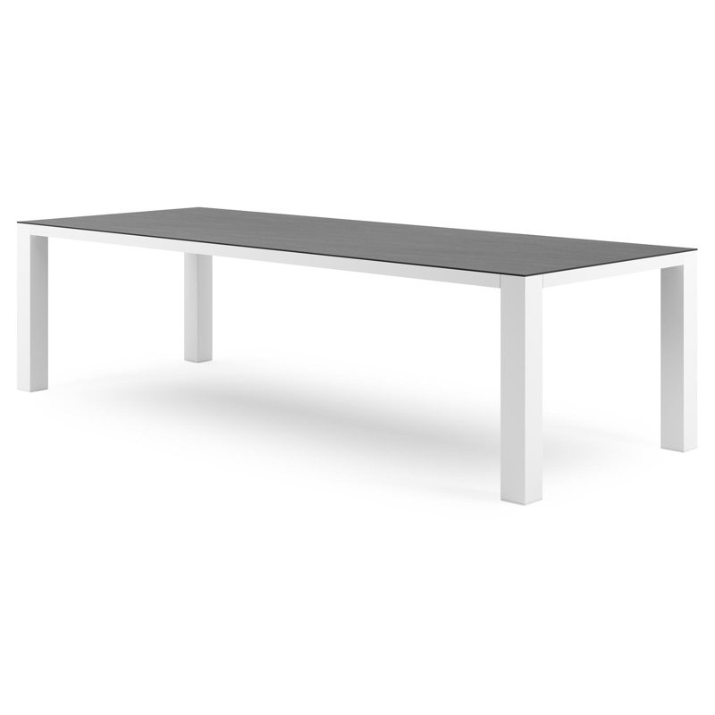 Table de jardin Nano rectangulaire en aluminium blanc et céramique pleine Basalt Black - Lg. 280 x Lrg. 110 x Haut. 75 cm