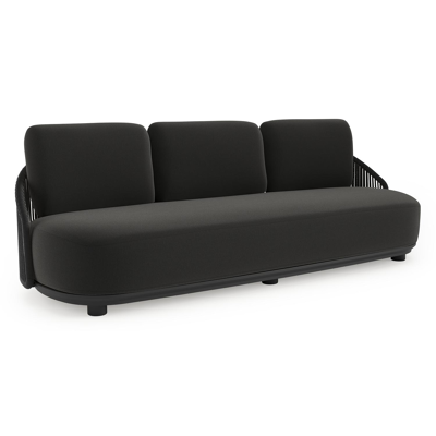 Vadelo loungebank in zwart aluminium en zwart verticaal geweven ronde rope met natte sooty all weather sunbrella® luxe kussen