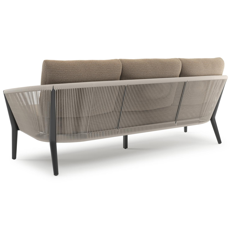 Orso loungebank in zwart aluminium en beige verticaal geweven ronde rope met Firenze Earth all weather solica kussen
