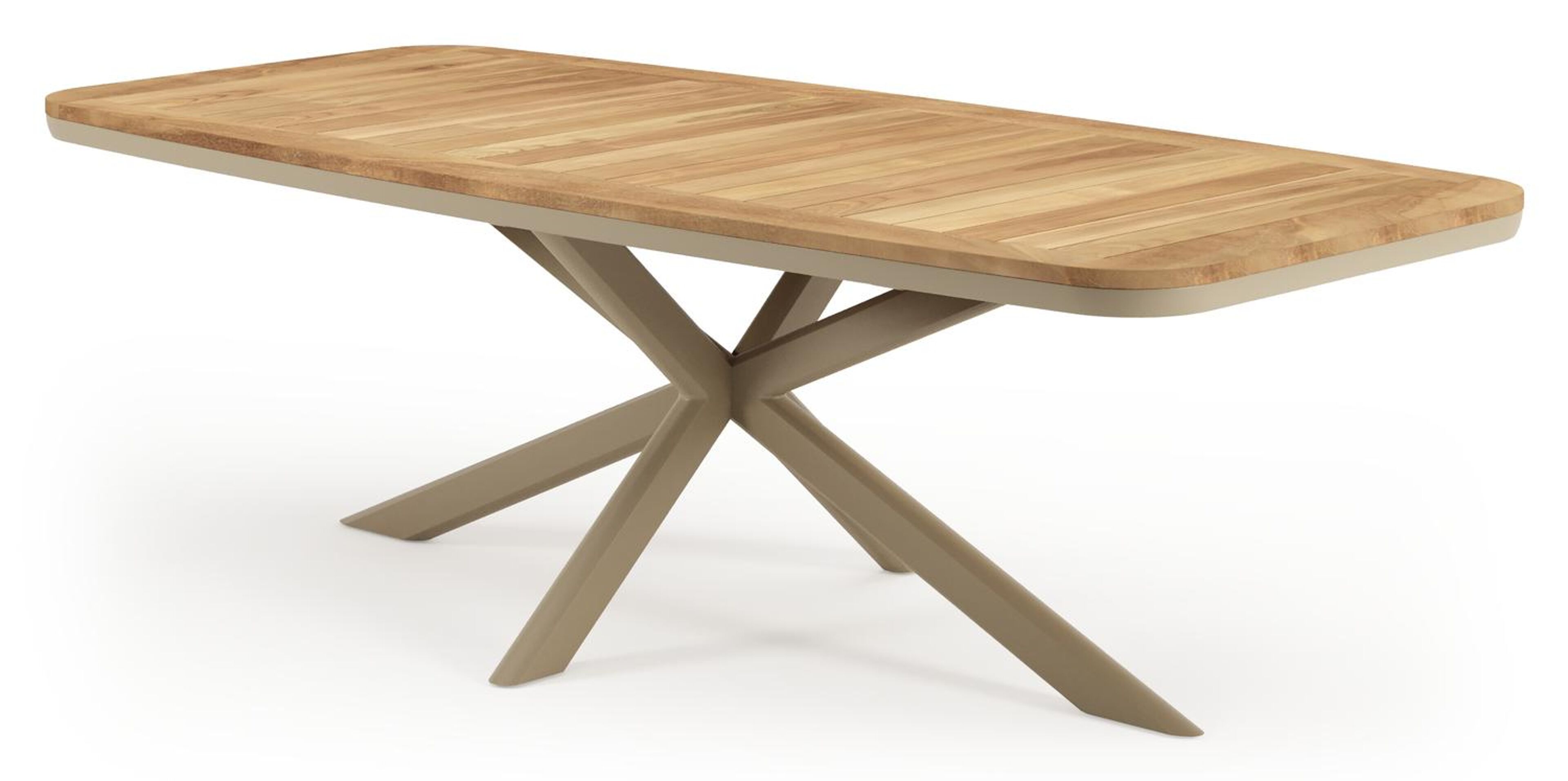 Pamplona tuintafel bootvorm in beige aluminium en teak - L 239.2 x B 110 x H 73 cm