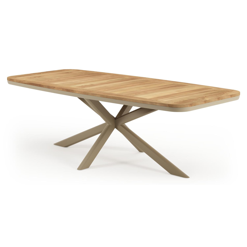 Pamplona tuintafel bootvorm in beige aluminium en teak - L 239.2 x B 110 x H 73 cm
