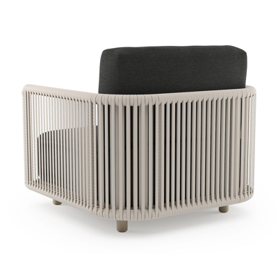 Organo loungestoel 1-zit in beige aluminium en beige verticaal geweven luxe vlakke rope met chartres sooty all weather sunbrella® luxe kussen