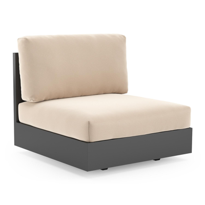 Fauteuil de jardin Como en aluminium noir et coussins en all weather sunbrella® luxe natte linen chalk