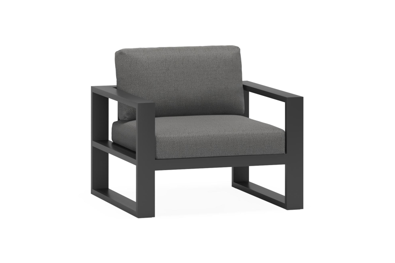 Verato loungestoel 1-zit in zwart aluminium met savane tornado all weather sunbrella® luxe kussen