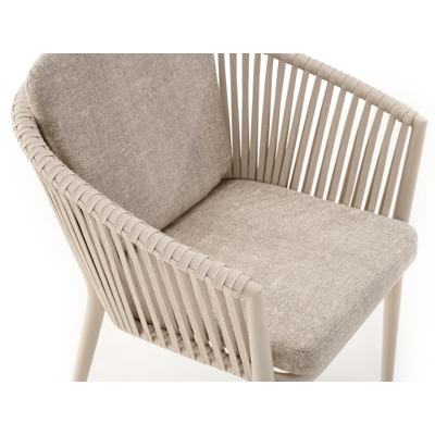 Chaise de jardin Orso en aluminium beige et corde plate tissée verticalement beige avec coussin All Weather Sunbrella® Luxe Chartres Pewter