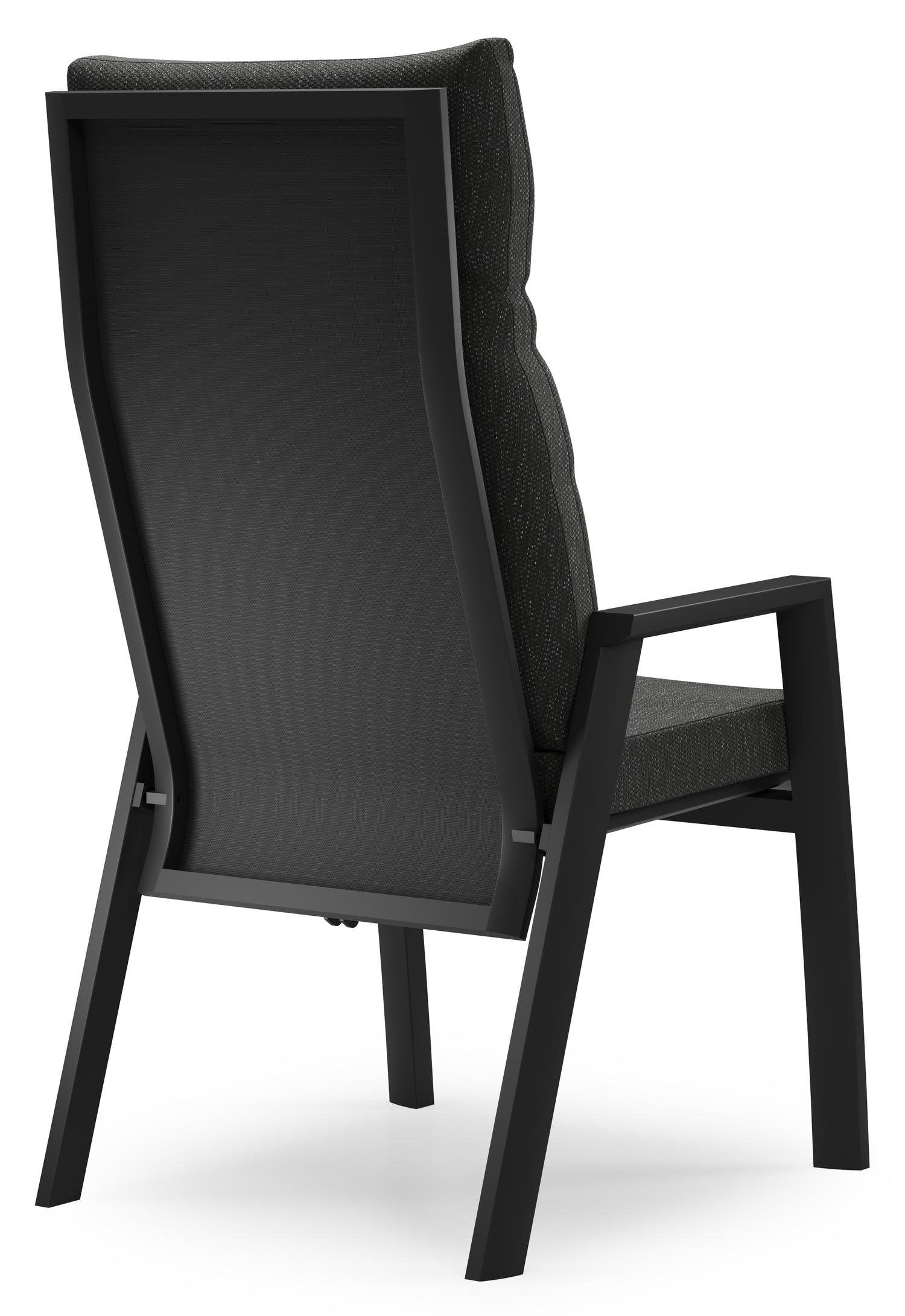 Chaise de jardin Leon en aluminium noir et textilène noir avec coussin en Sky Black Weather+ Softtouch