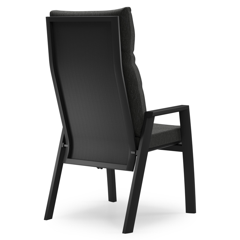 Chaise de jardin Leon en aluminium noir et textilène noir avec coussin en Sky Black Weather+ Softtouch
