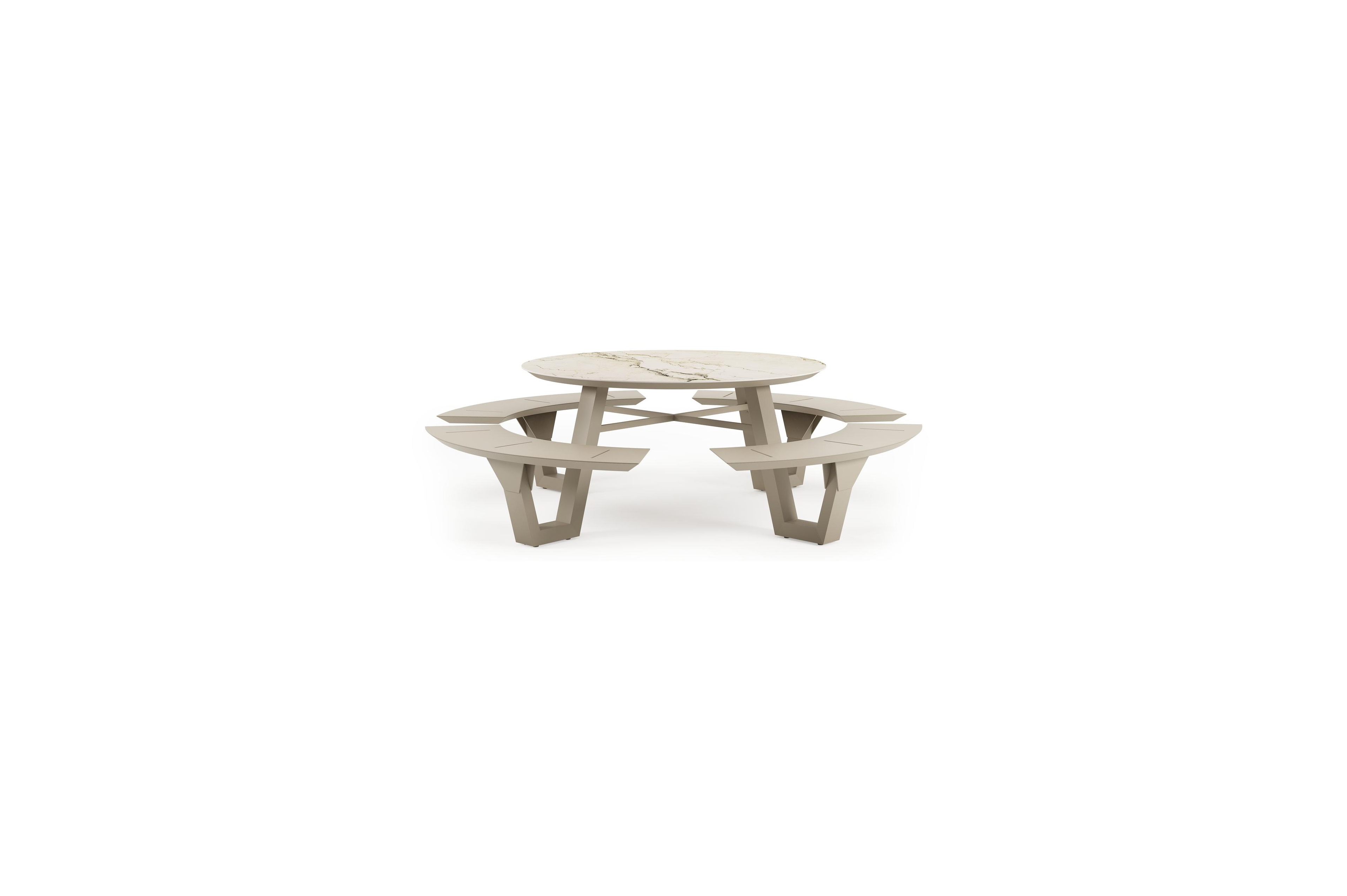 Rondino picknicktafel in beige aluminium en volkeramiek Colorado Dunes - Dia. 148 cm