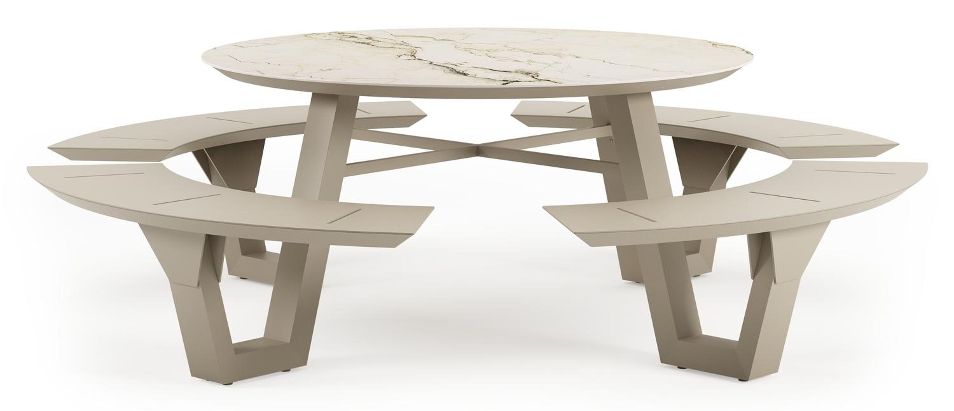 Rondino picknicktafel in beige aluminium en volkeramiek Colorado Dunes - Dia. 148 cm