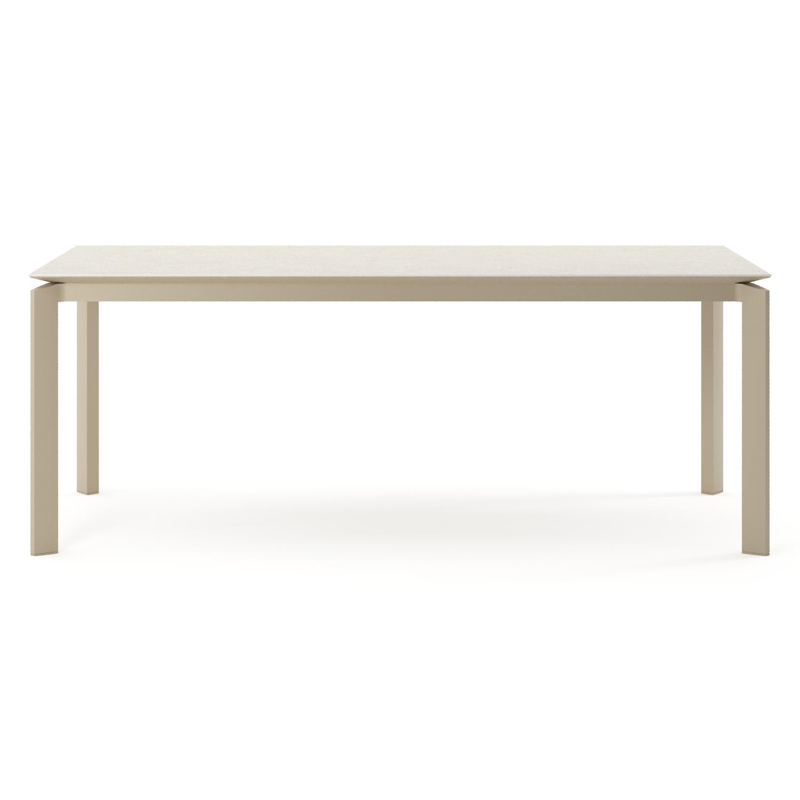 Table de jardin Cirello rectangulaire en aluminium beige et céramique pleine Shilin - Lg. 200 x Lrg. 100 x Haut. 74.5 cm