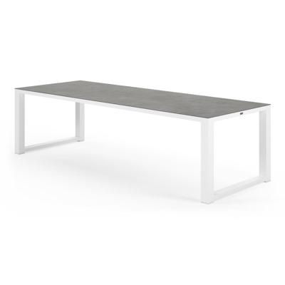 Livo tuinset in wit aluminium en grijs volkeramiek tafelblad met 8 Artena tuinstoelen