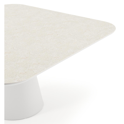 Donato tuintafel vierkant afgerond in wit aluminium en volkeramiek shilin - L 148 x B 148 x H 75 cm