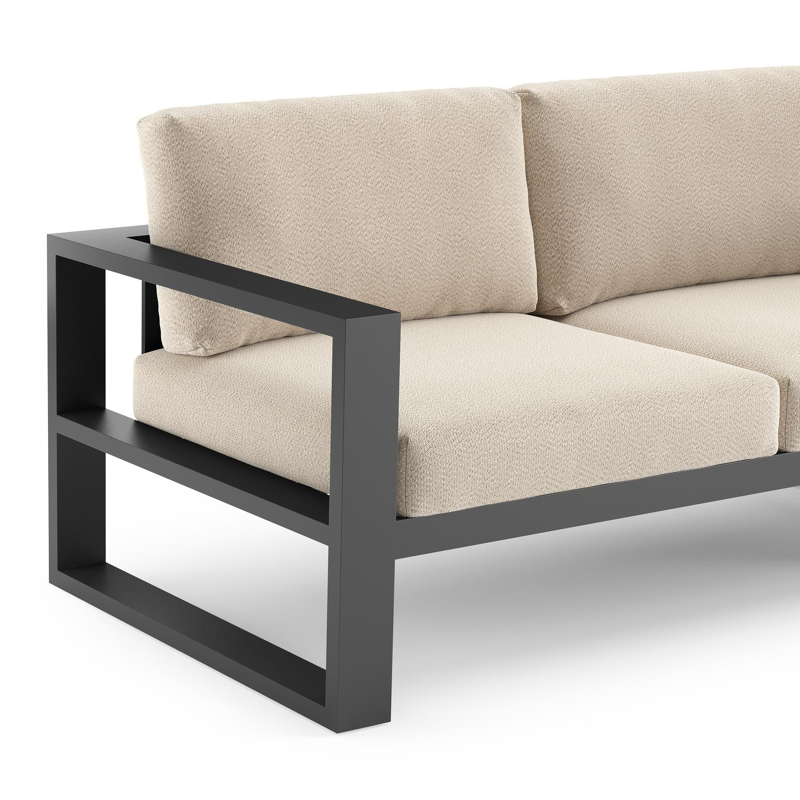 Verato loungehoek in zwart aluminium met lopi sand all weather sunbrella® luxe kussen