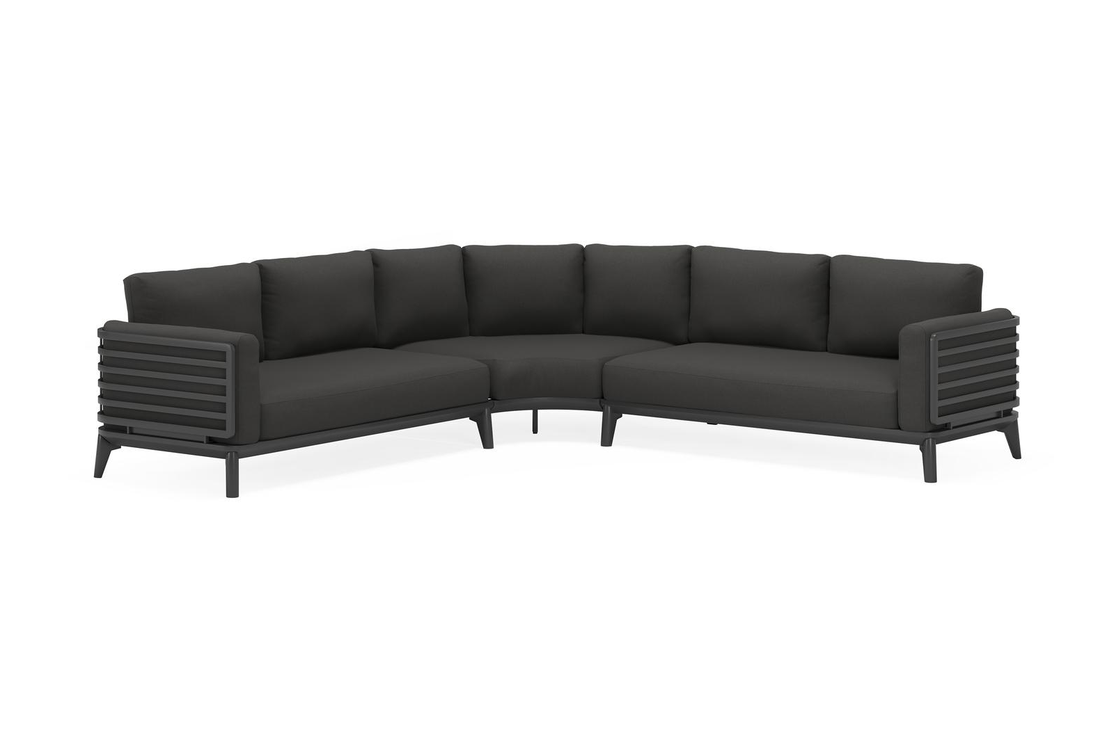 Mosa loungehoek in zwart aluminium met natte sooty all weather sunbrella® premium kussens