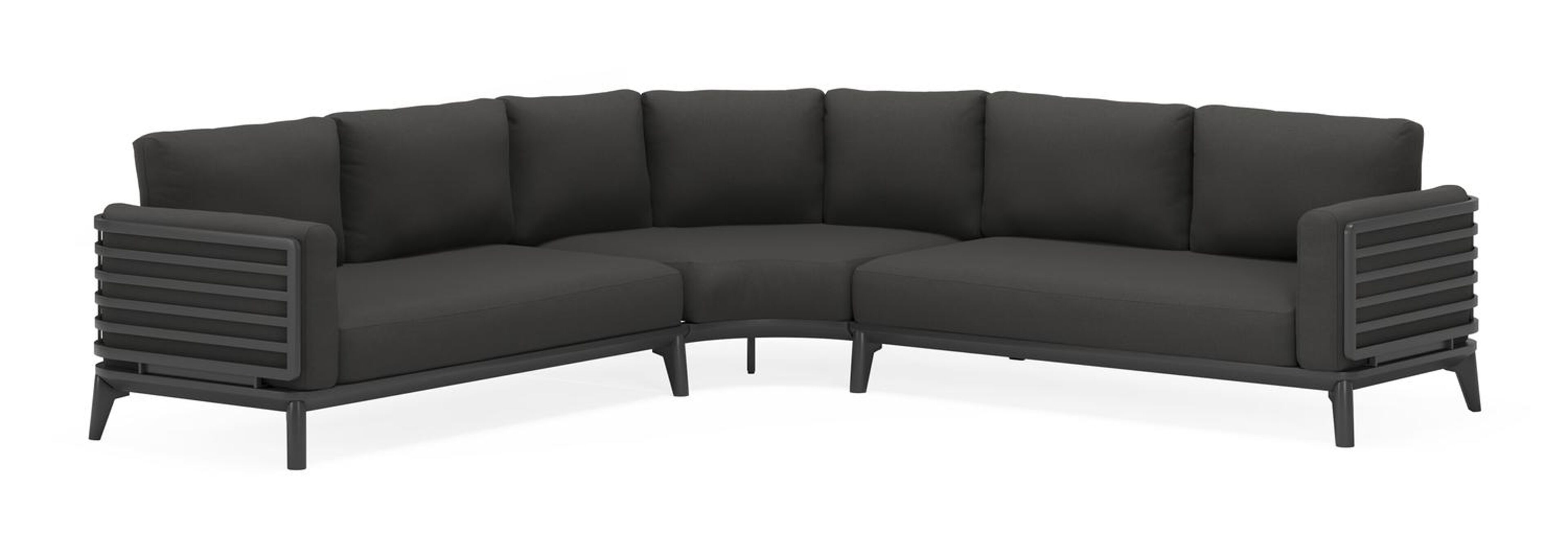 Mosa loungehoek in zwart aluminium met natte sooty all weather sunbrella® premium kussens
