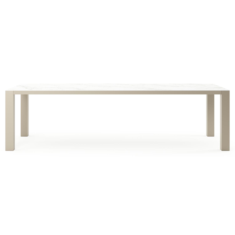 Nano tuintafel rechthoekig in beige aluminium en volkeramiek Calacatta - L 280 x B 110 x H 75 cm