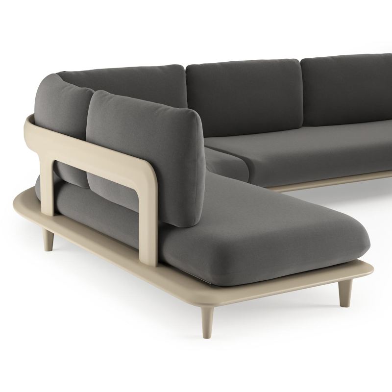 Salon de jardin d'angle Bomero en aluminium beige et coussins en all weather sunbrella® luxe natte charcoal chine