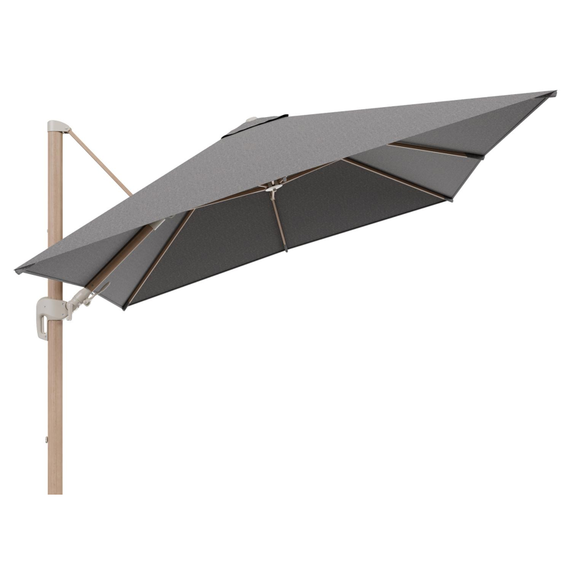 Rufina zweefparasol tiltfunctie in houtlook aluminium en parasoldoek in All Weather Sunbrella® Luxe Chartres Drizzle - L1 300 x L2 300 cm (zonder voet) (zonder voet)