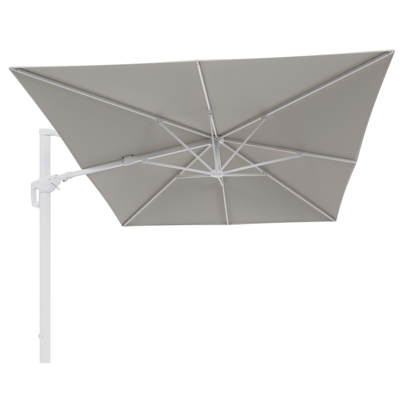 Minore zweefparasol tiltfunctie in wit aluminium en parasoldoek in All Weather Sunbrella® Luxe Lopi Marble  - L1 400 x L2 300 cm (zonder voet)