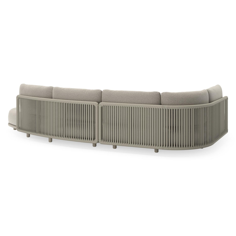 Lomano loungehoek in beige aluminium en beige verticaal geweven luxe vlakke rope met Firenze Sand all weather solica