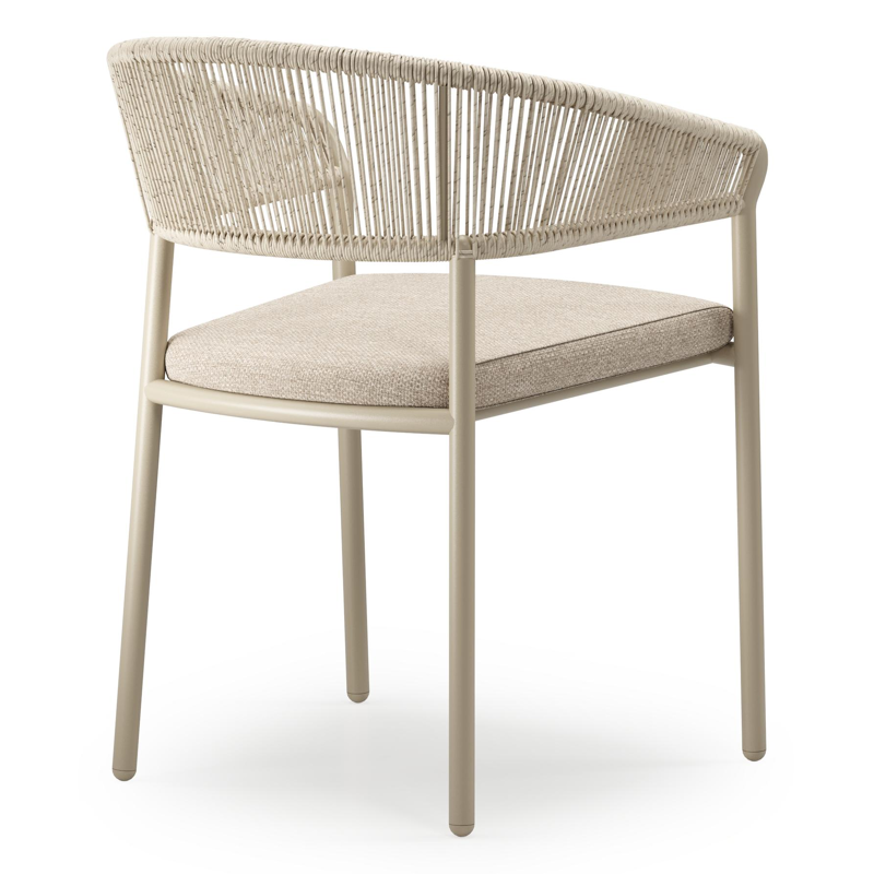 Zamora stapelbare tuinstoel in beige aluminium en beige gedraaide ronde wicker met stoelkussen in Weather+ Softtouch beige