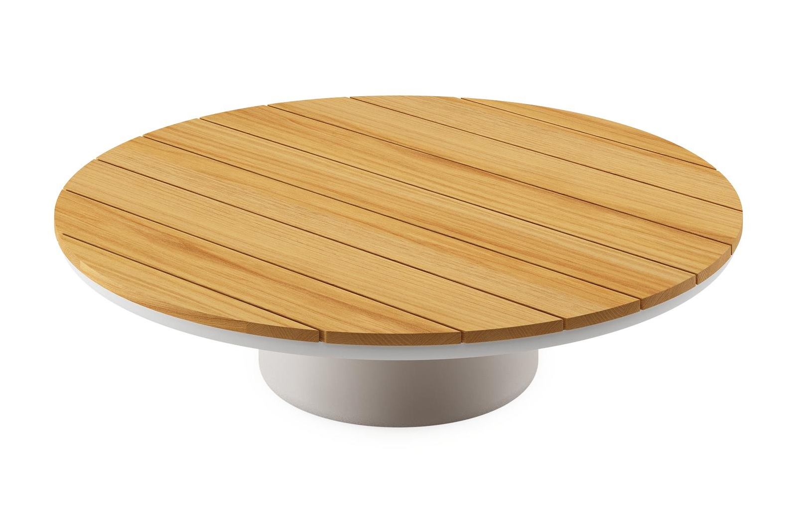 Table de basse Amico ronde en aluminium blanc et teck - Diam. 110 x Haut. 28 cm