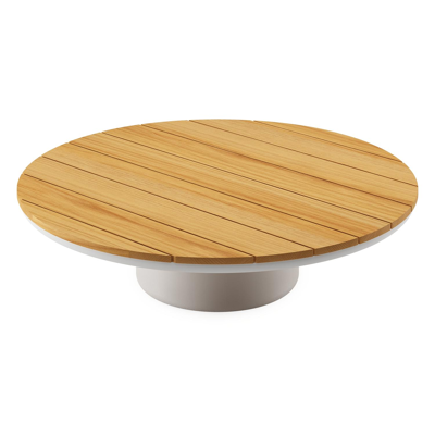 Amico loungetafel rond in wit aluminium en teak - Dia. 110 x H 28 cm
