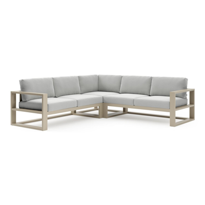 Verato loungehoek in beige aluminium met natte grey chine all weather sunbrella® luxe kussen