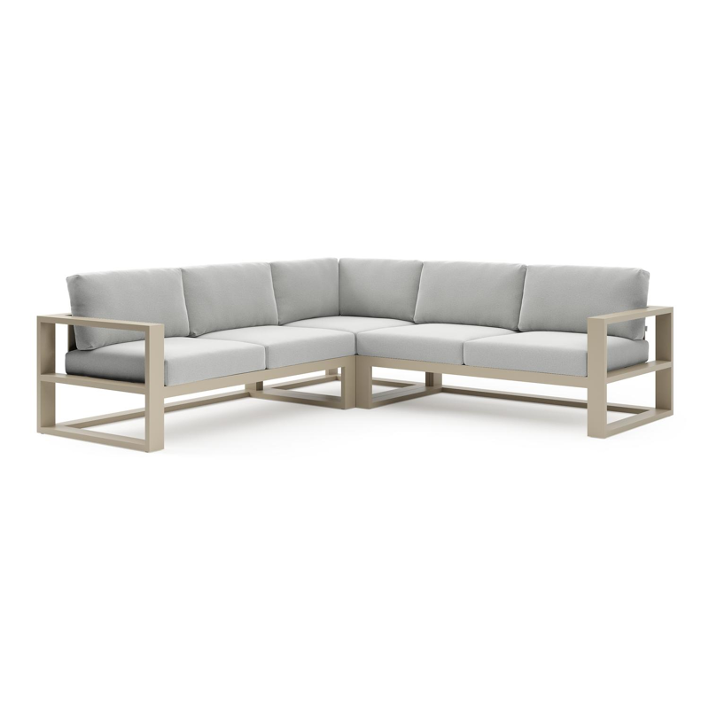 Verato loungehoek in beige aluminium met natte grey chine all weather sunbrella® luxe kussen