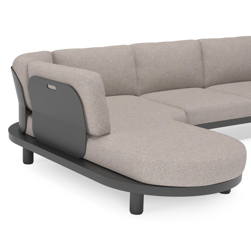 Salon de jardin d'angle Donato en aluminium noir et coussins en all weather sunbrella® luxe Tundra Charcoal