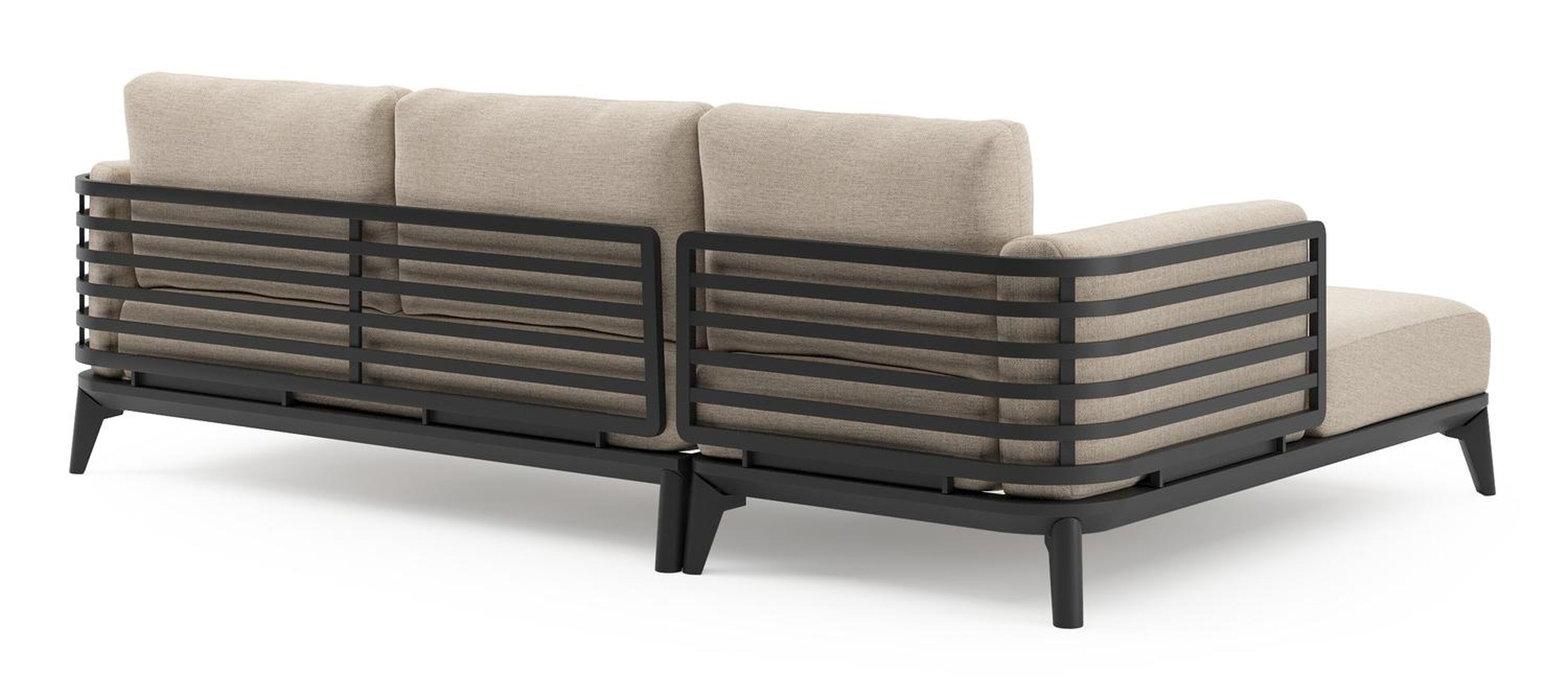 Salon de jardin d'angle Mosa en aluminium noir et coussins en weather+ softtouch rustic