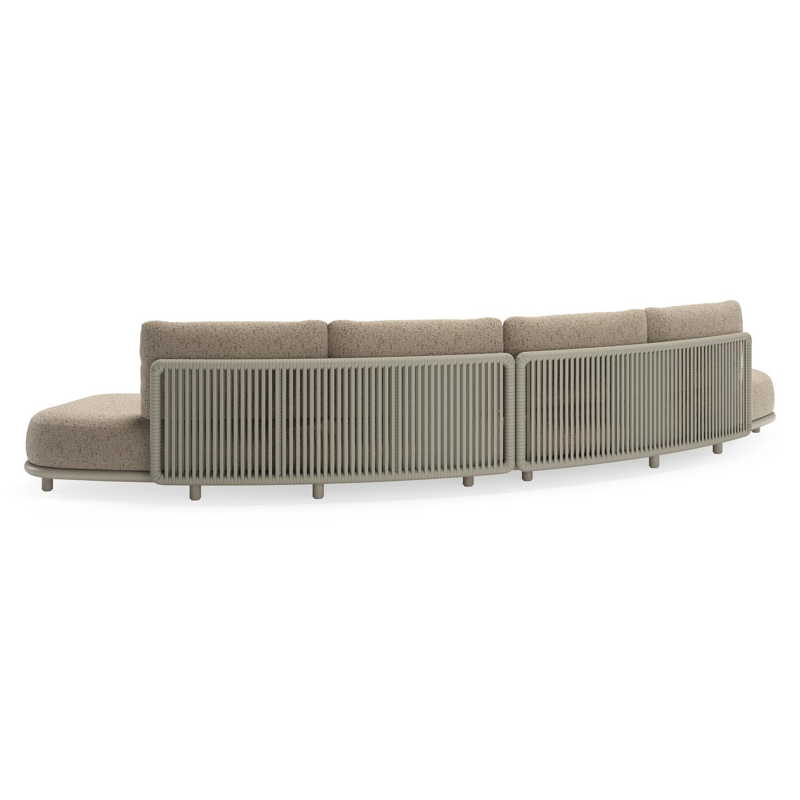 Lomano loungebank in beige aluminium en beige verticaal geweven luxe vlakke rope met Bora Jungle all weather cosytica