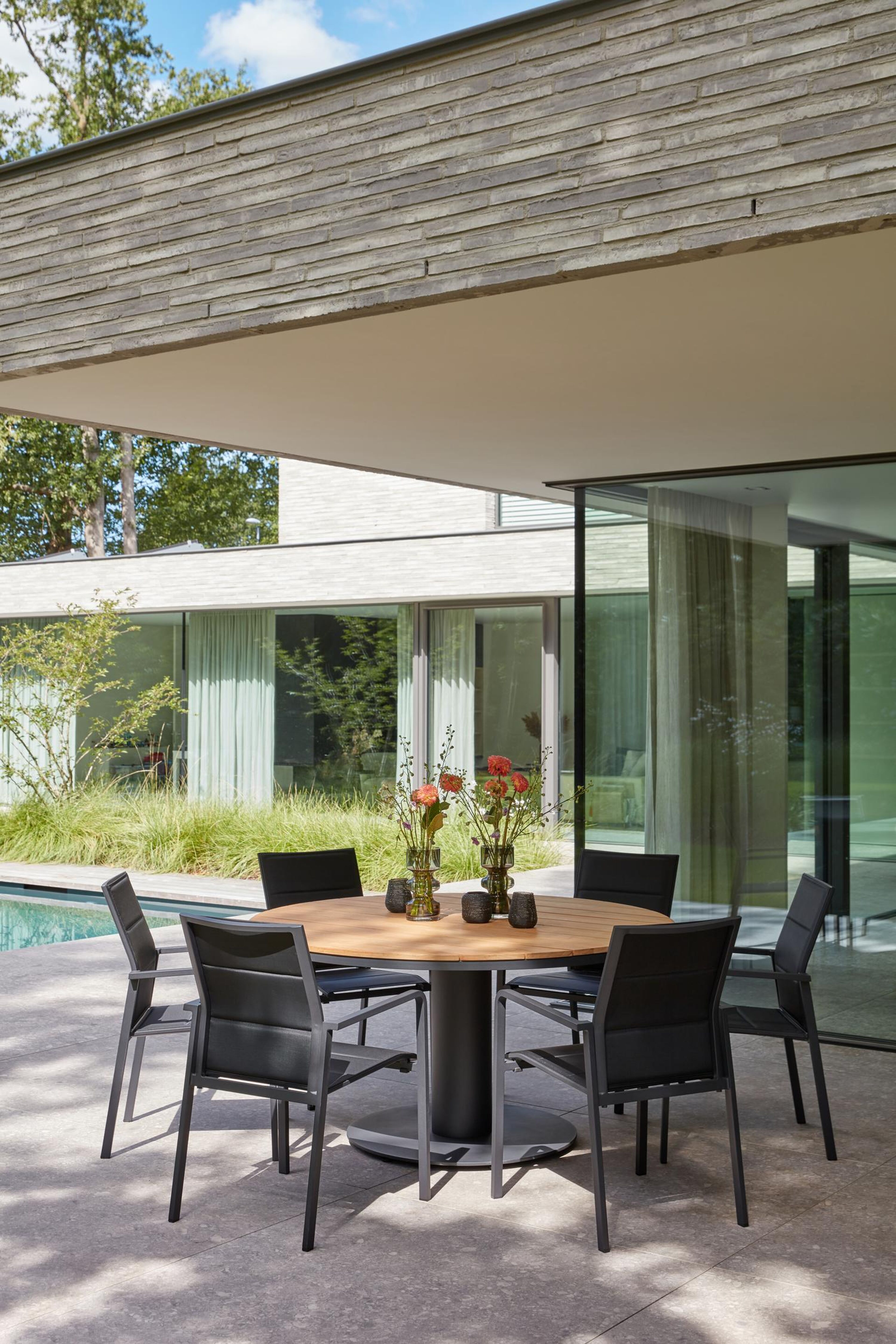 Chaise de jardin empilable Como in aluminium noir et textilène confort noir