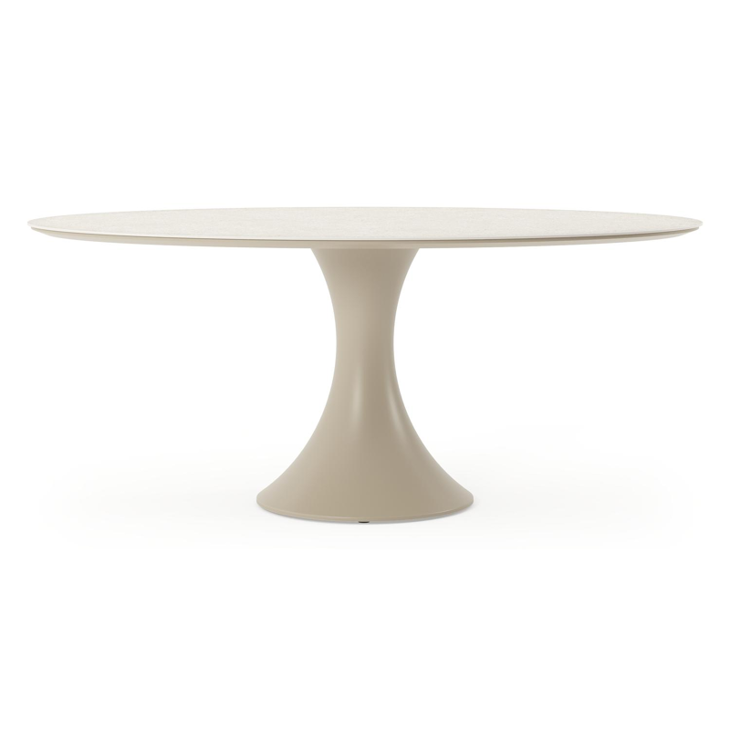 Fano tuintafel ovaal in beige aluminium en volkeramiek Shilin L 180 x B 110 x H 75 cm x H 75 cm