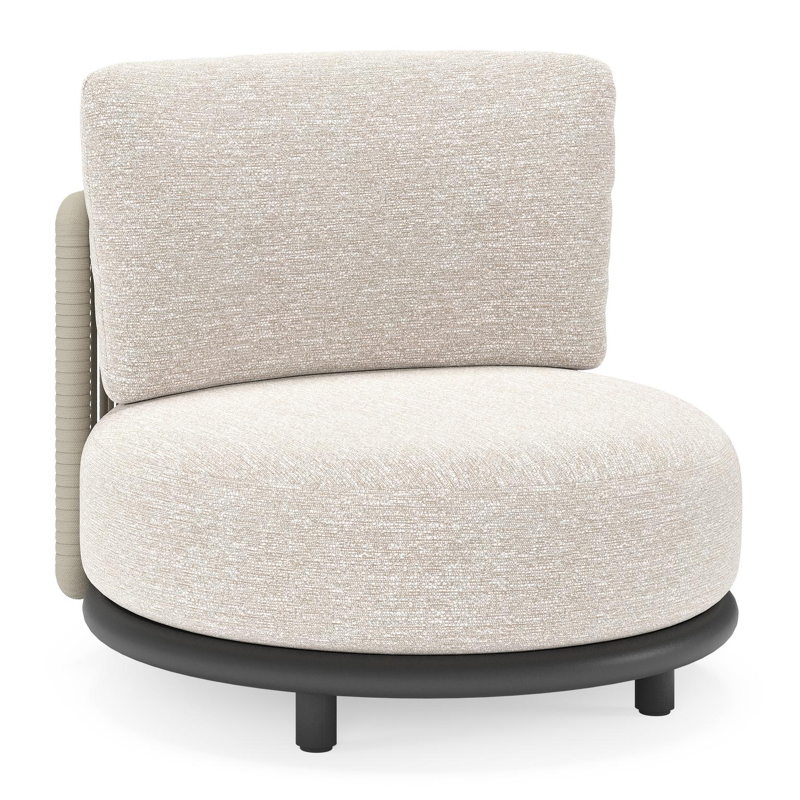 Lomano loungestoel in zwart aluminium en beige verticaal geweven luxe vlakke rope met Tundra Sand all weather sunbrella® luxe