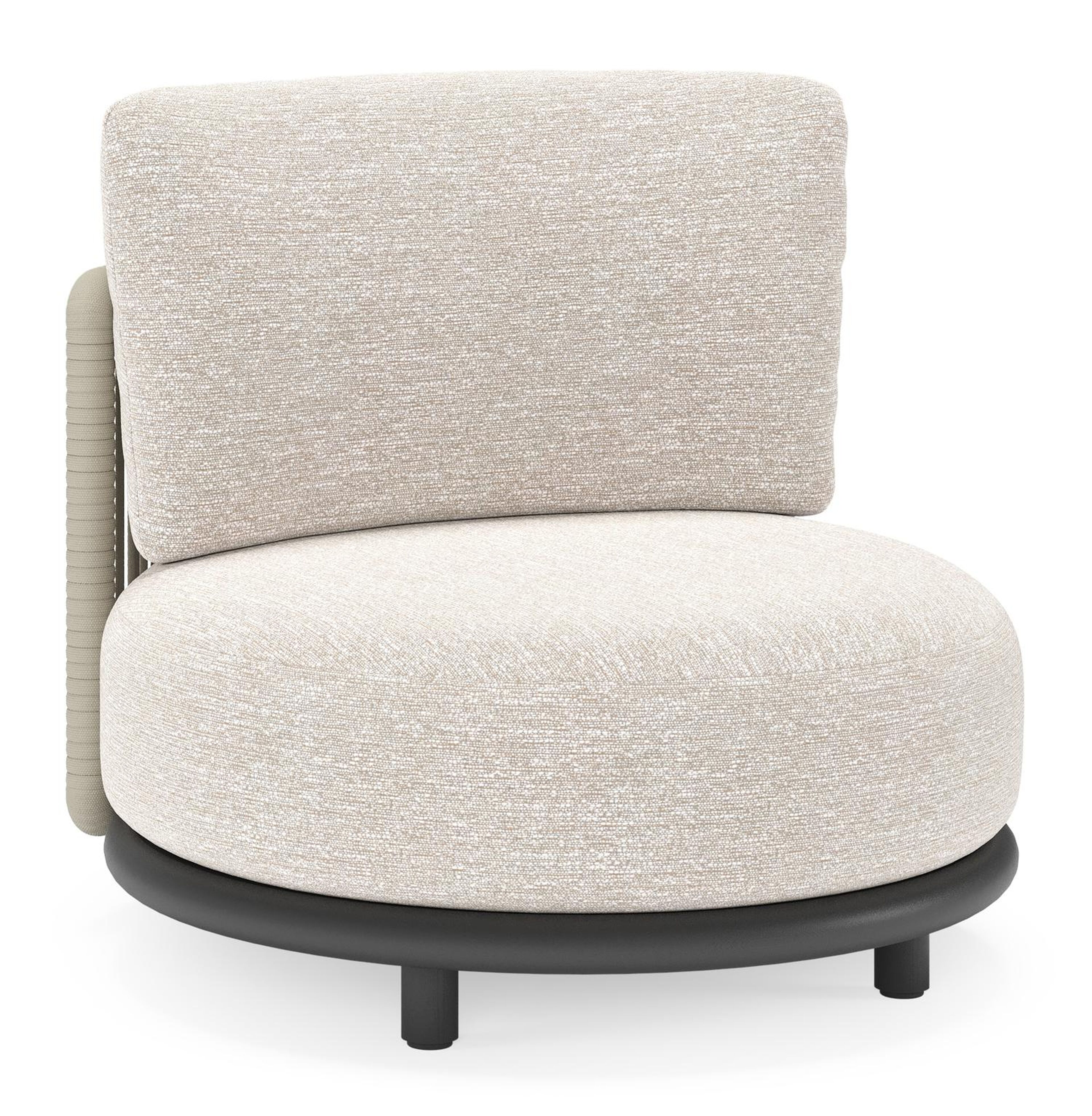 Lomano loungestoel in zwart aluminium en beige verticaal geweven luxe vlakke rope met Tundra Sand all weather sunbrella® luxe