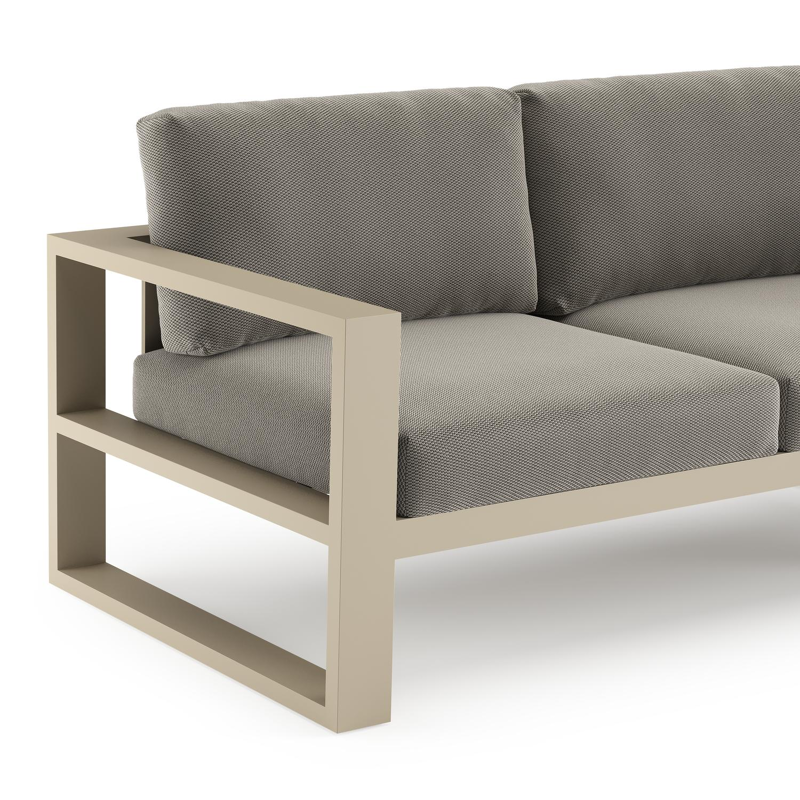 Verato loungehoek in beige aluminium met lopi charcoal all weather sunbrella® luxe kussen