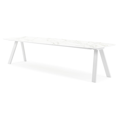 Cesano tuintafel in wit aluminium en volkeramiek calacatta - L 315 x B 115 x H 75 cm