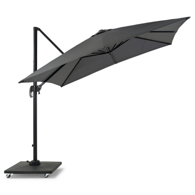 Calpe zweefparasol met tiltfunctie in zwart aluminium met grijs polyester parasoldoek - L1 270 x L2 270 cm (met voet)