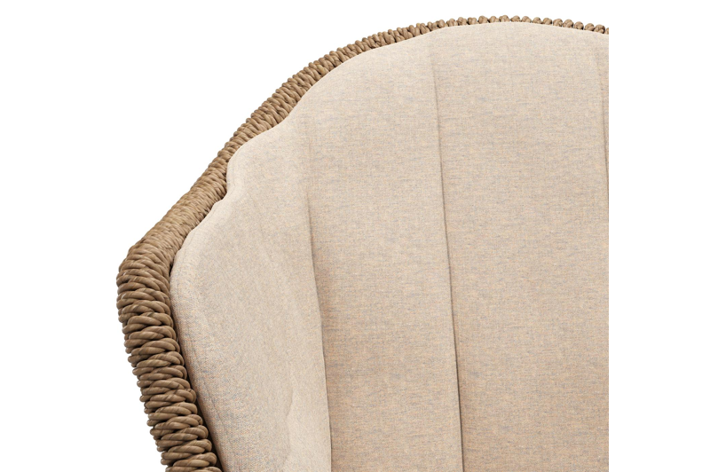 Pagino tuinstoel in teak en bruin ronde wicker met kussen in heritage papyrus all weather sunbrella® luxe