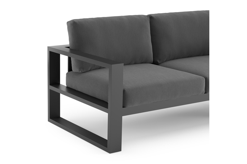 Verato loungehoek in zwart aluminium met lopi shadow all weather sunbrella® luxe kussen